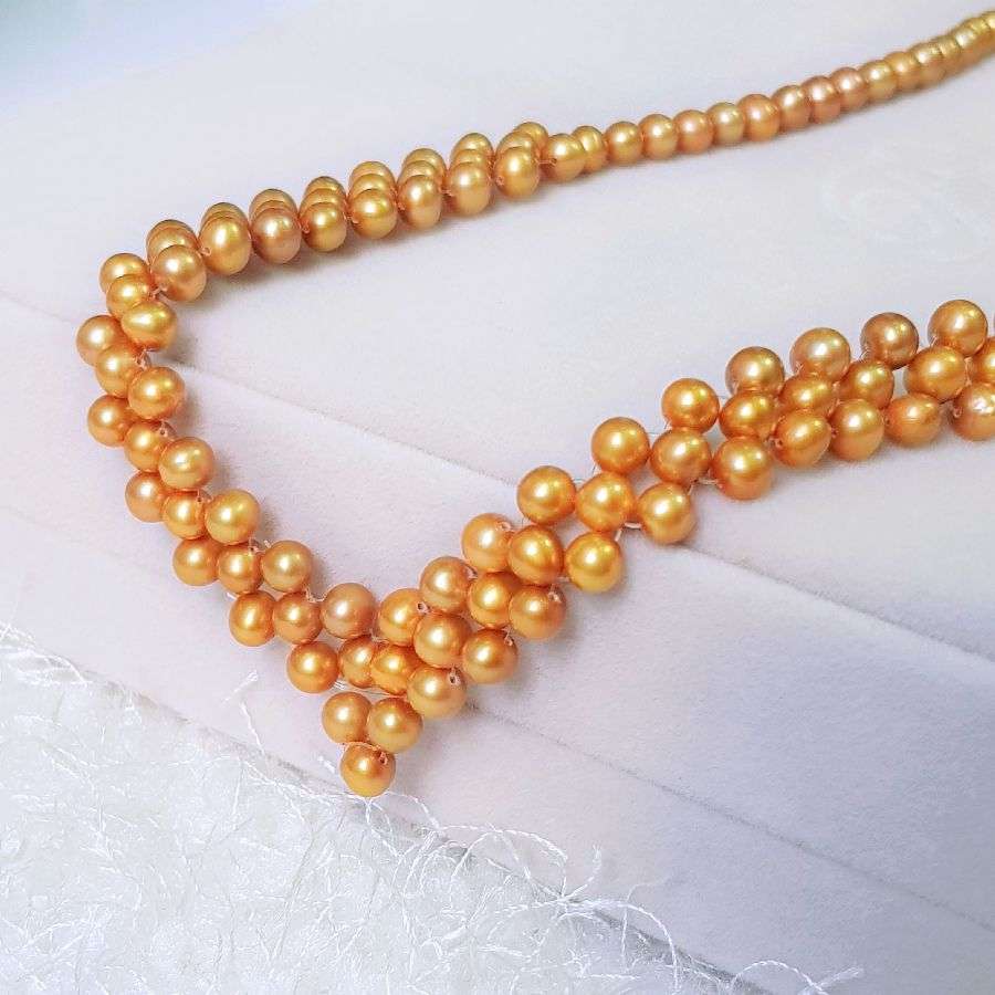 Vòng Cổ Ngọc Trai Nước Ngọt Thiên Nhiên Cao Cấp - Trái Tim Vàng Son - Trang Sức Cô Tấm - GOLDEN PEARL - CTJ0212 - Vàng