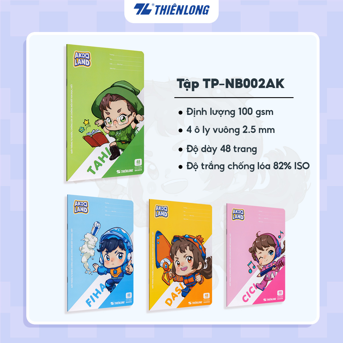Tập học sinh 48 trang 4 ô ly vuông 2.5mm 100gsm Thiên Long TP-NB002/AK - Akooland thế giới học cụ thần kỳ