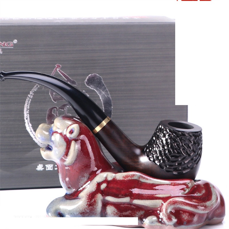 Tẩu thuốc gỗ Mun cao cấp tặng kèm 1 đế nhựa và túi vải