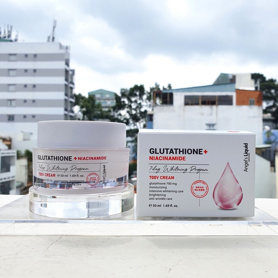 Combo Huyết thanh, Kem dưỡng truyền trắng giảm thâm nám Angel's Liquid Glutathione Plus Niacinamide 700V + Tặng kèm băng đô tai mèo (màu ngẫu nhiên)