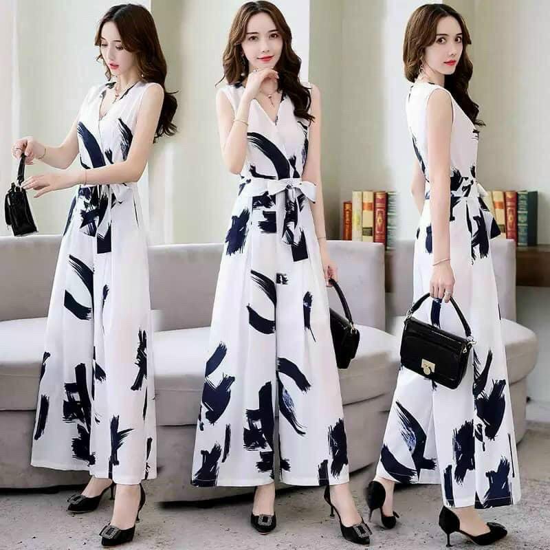 Jum họa tiết cổ chữ V cột nơ eo cực sang chảnh