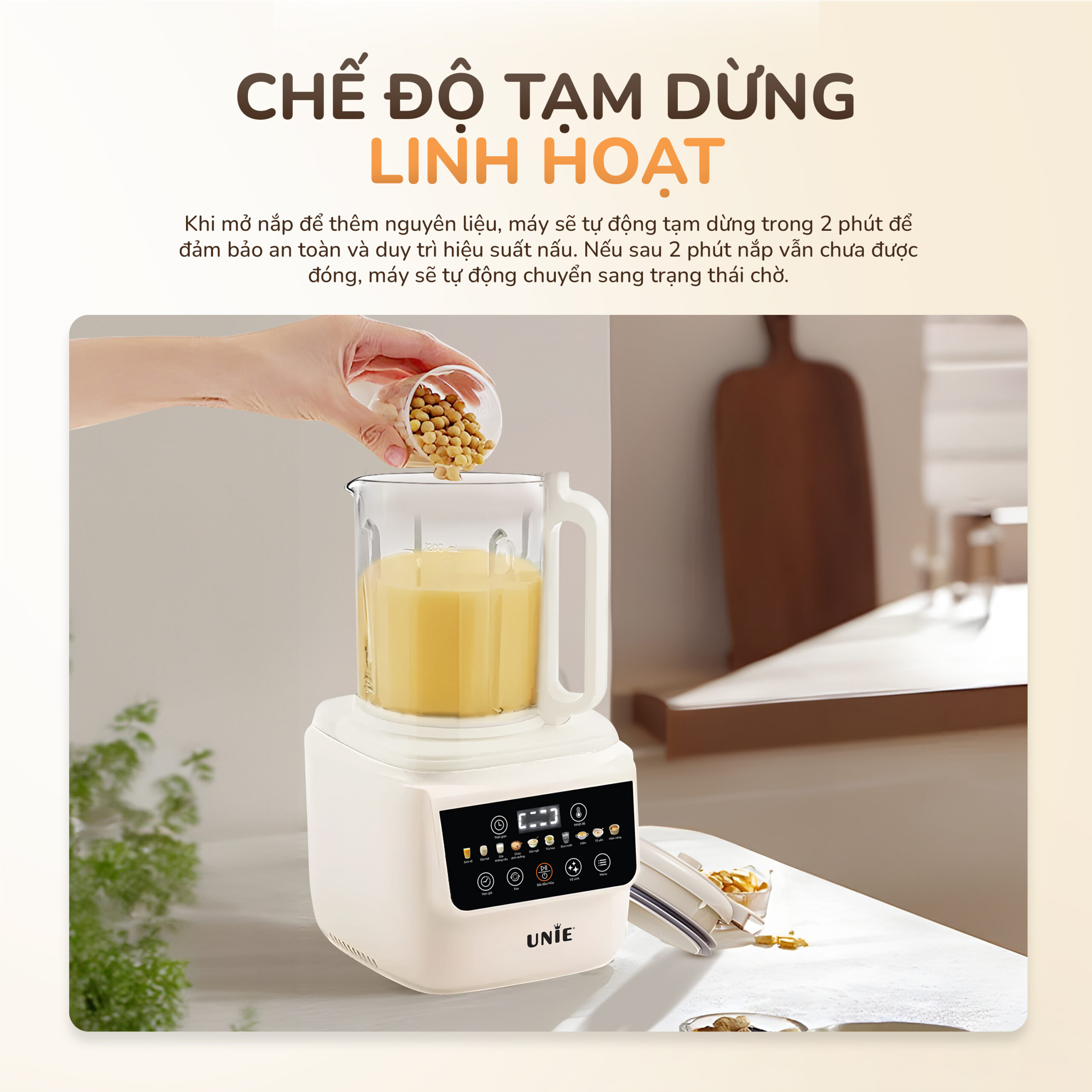 [SP MỚI] Máy làm sữa hạt UNIE UCB15 dung tích 1.5L, nắp chụp giảm ồn 30%, 10 chức năng nấu, lưỡi dao xay 8 cánh, hàng chính hãng bảo hành 12 tháng