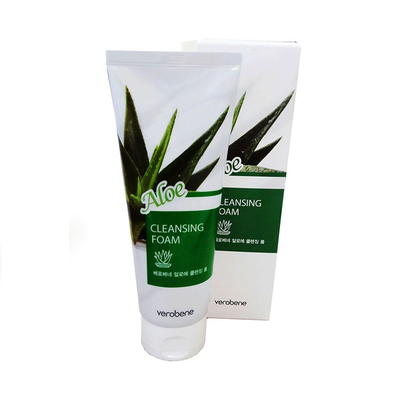 COMBO Lô Hội_Verobene Calming & Moisturizing Aloe Vera Purity 99% Smothing Gel + Verobene Aloe Cleansing Foam