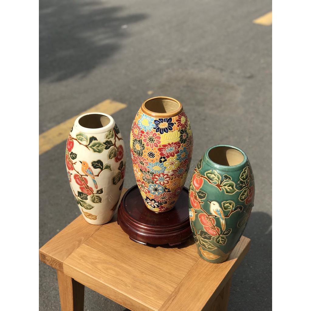 BÌNH HOA GỐM SỨ THỦ CÔNG NAM BỘ CHIM ĐÀO BÁCH HOA