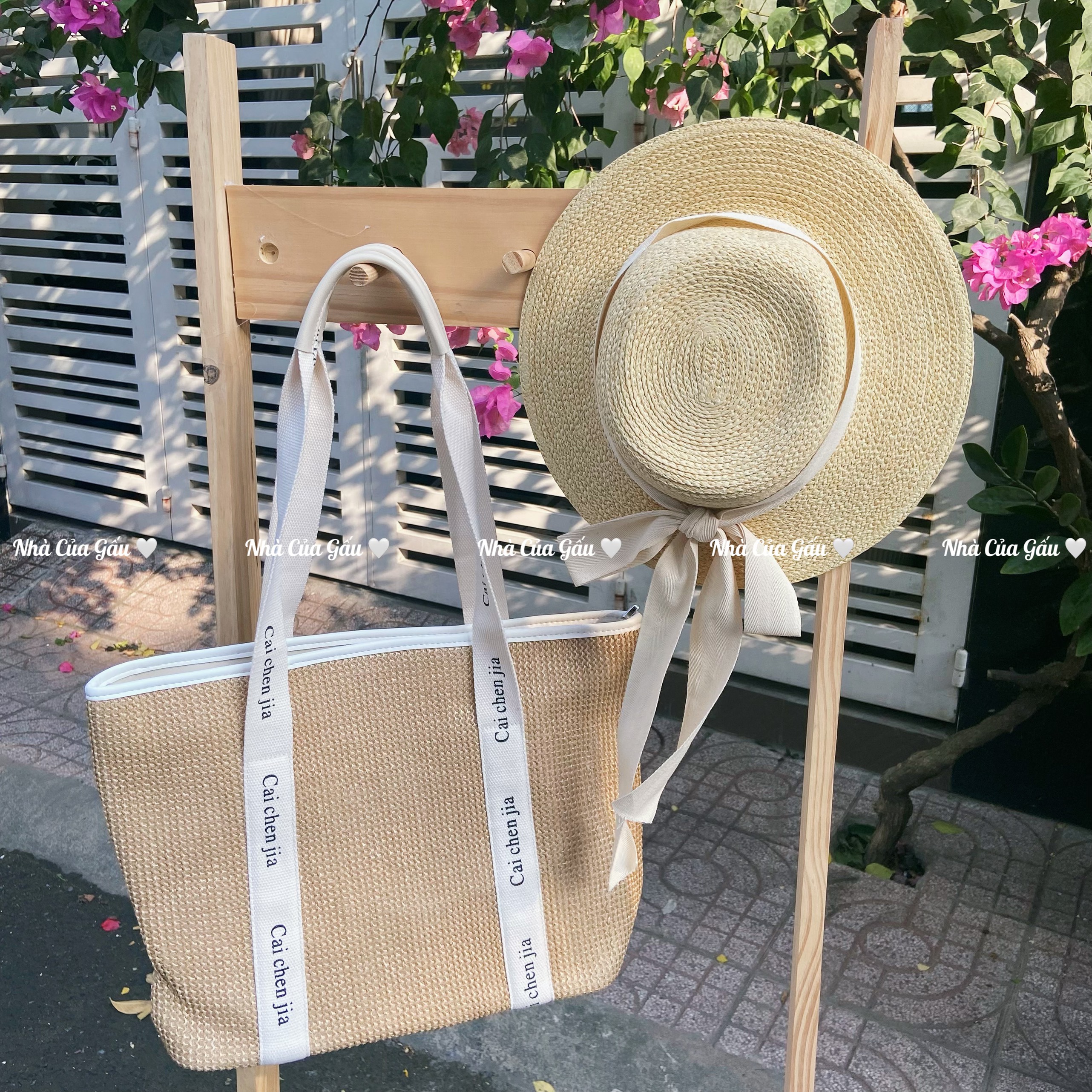 Túi cói siêu to, dây kéo cực tiện lợi