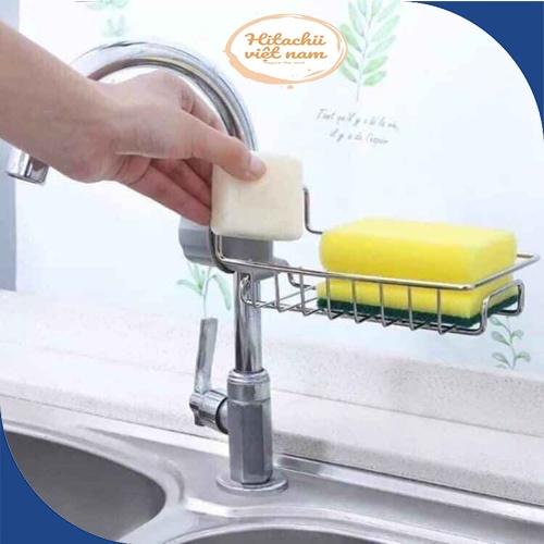Kệ Inox Gắn Vòi Rửa Bát Để Giẻ Rửa Bát Tiện Lợi Không Rỉ, Giá Treo Vòi Inox Đựng Đồ , Giẻ Rửa Chén Bát