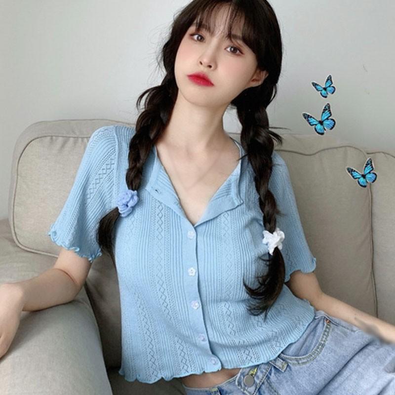 Áo Cardigan Dệt Kim Tay Ngắn Thời Trang Mùa Hè Cho Nữ