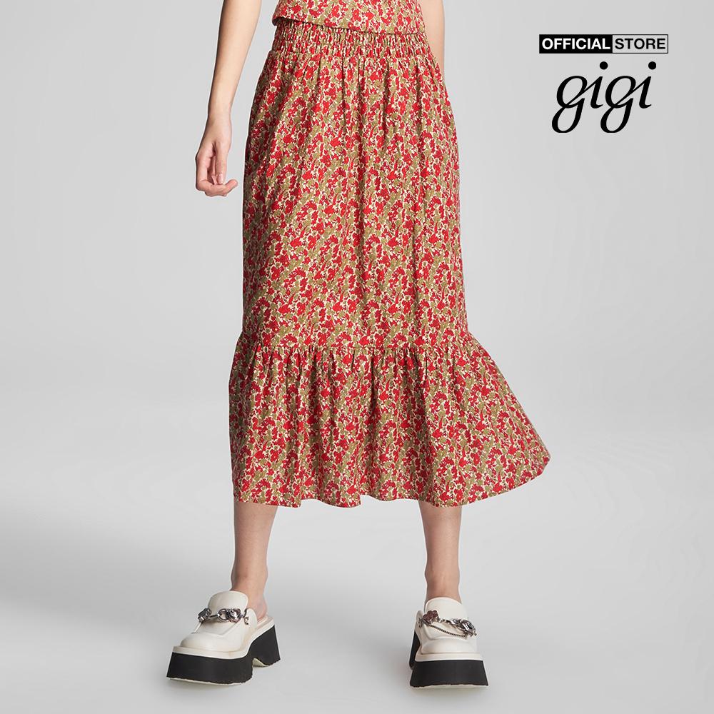 GIGI - Chân váy xếp tầng midi lưng thun họa tiết hoa nữ tính G3302S231510