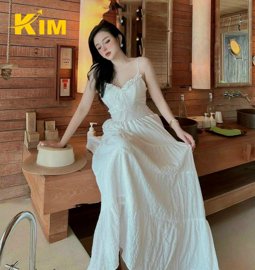 ĐẦM MAXI 2 DÂY NHÚN EO KIM FREE SIZE &lt; 55KG MÀU