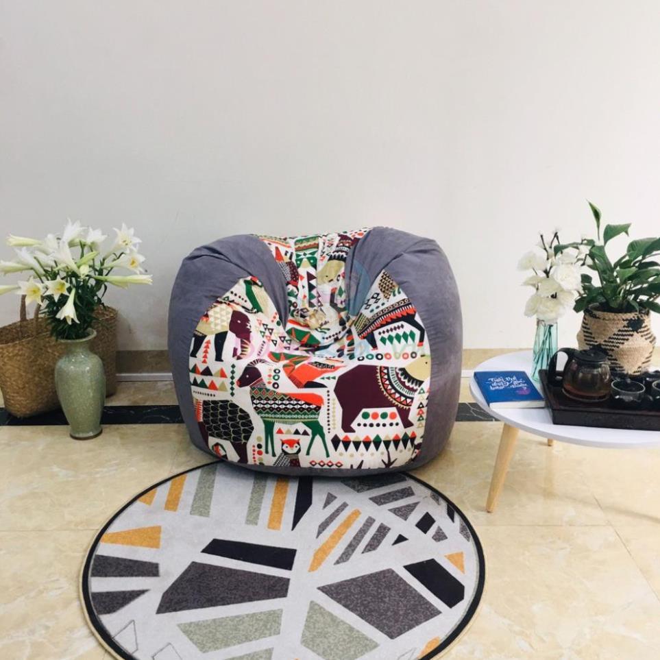 Ghế hạt xốp size L, hình thú mix xám, vải canvas