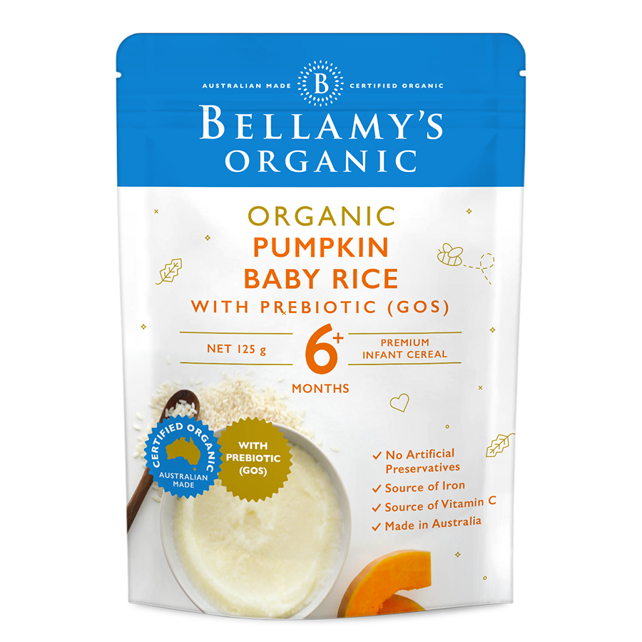 Bột Dinh Dưỡng Ăn Dặm Hữu Cơ Bí Đỏ, Gạo Với Prebiotic Bellamy's Organic (125g)