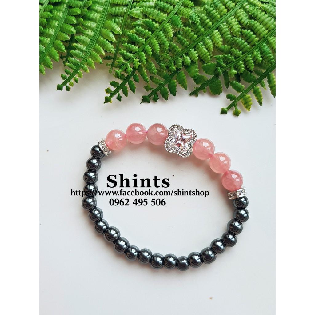 Vòng tay hồng mix xám charm thiết kế
