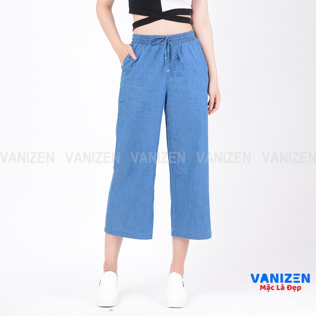 Quần jean giấy nữ ống rộng baggy đẹp lưng cao cạp chun trơn hàng hiệu cao cấp mã 3520 VANIZEN