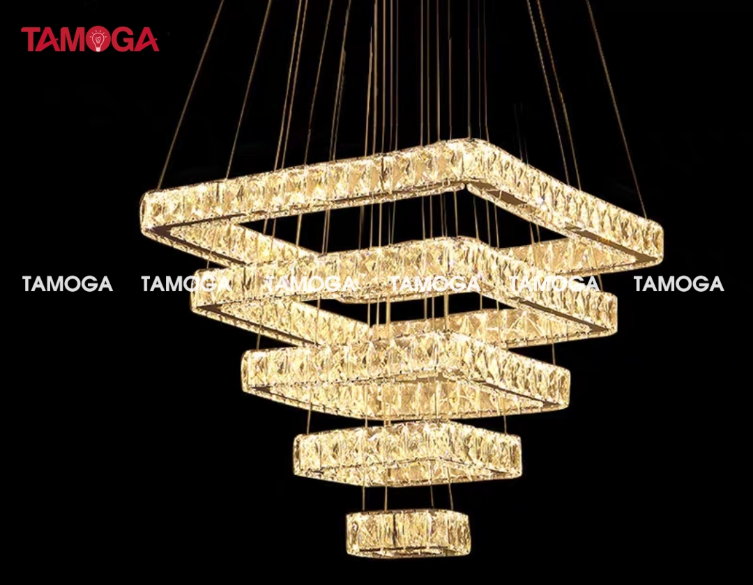 Đèn thả chùm 5 vòng pha lê TAMOGA EVAL 55606