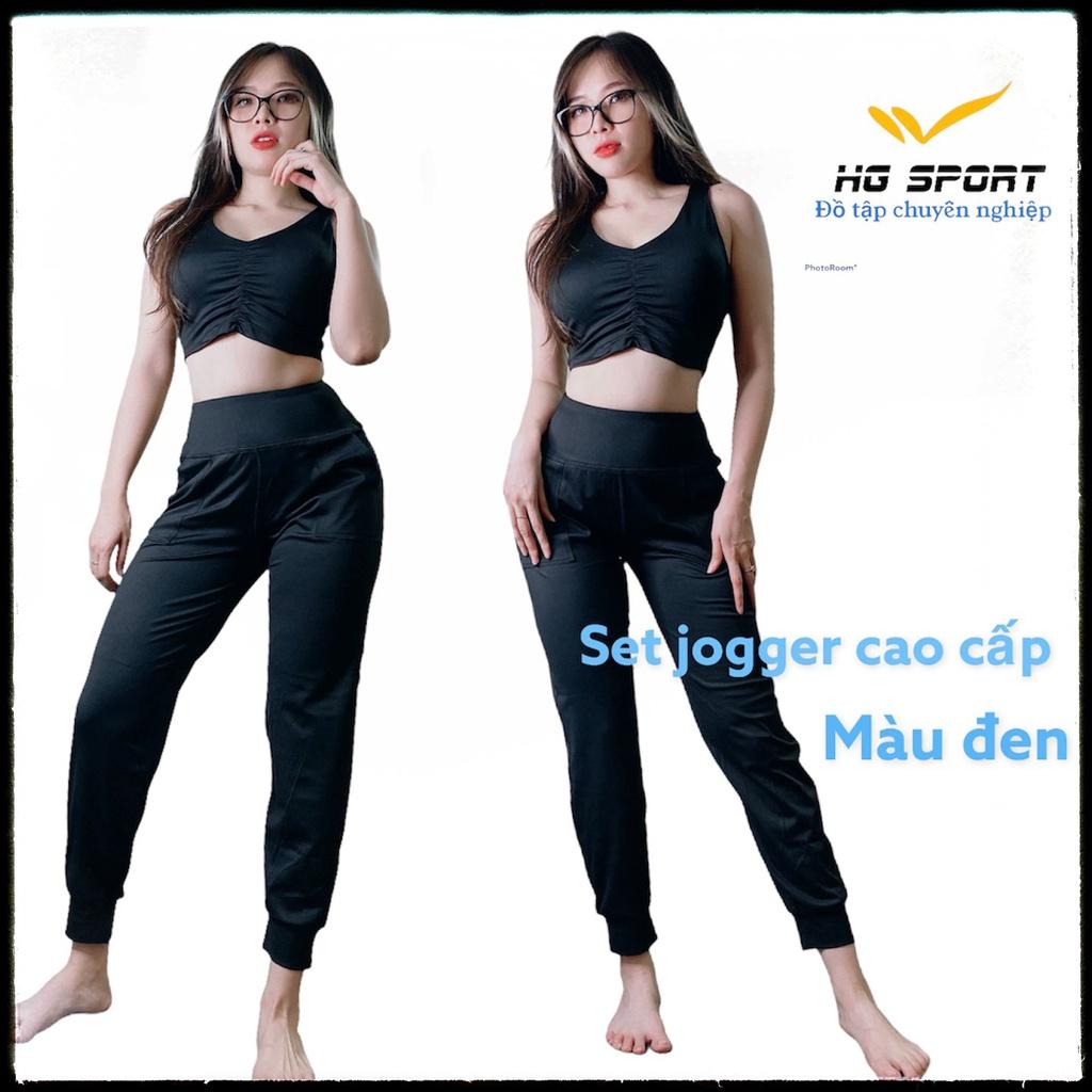 Bộ Đồ tập Yoga, Gym, Thể Thao nữ, Quần Tập Jogger Áo Croptop nhún sát nách Hàng Cao Cấp Hg Sport SD203