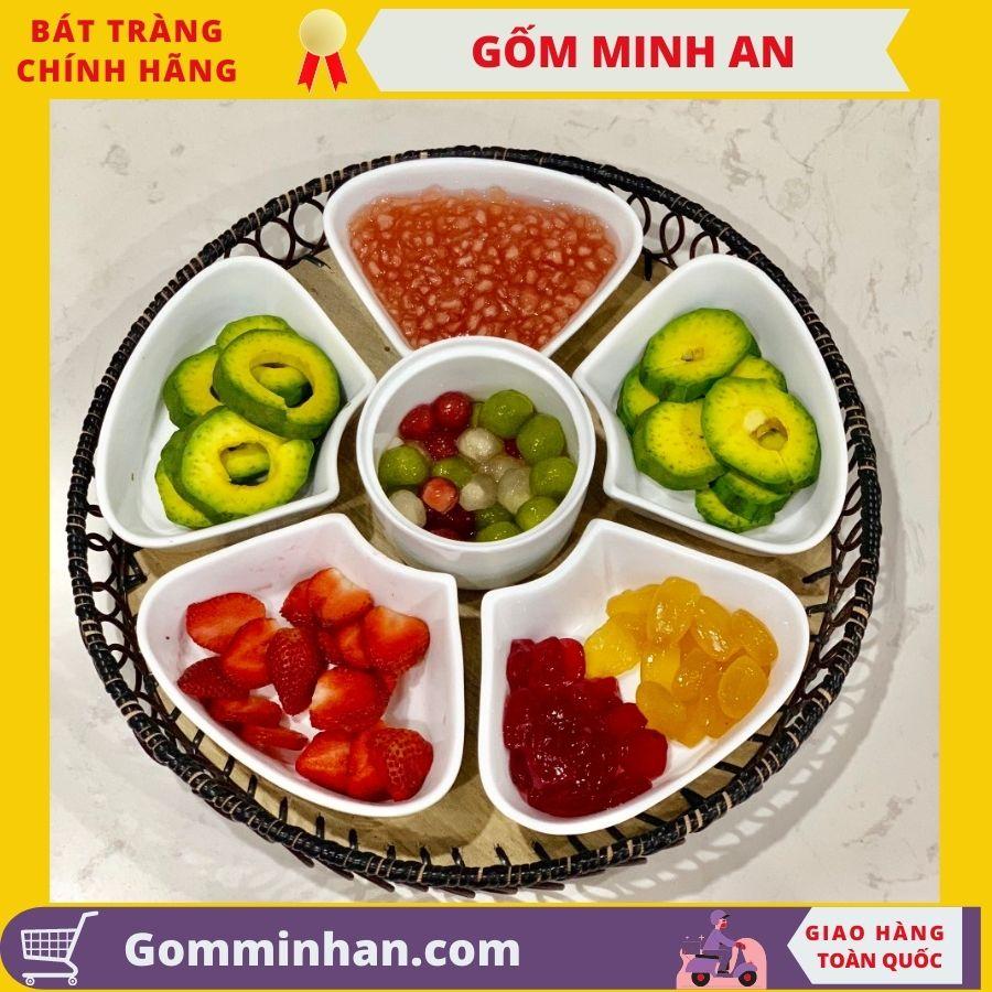 Bộ đồ ăn hoa mặt trời mini đựng bánh trôi bánh chay, chè men kem đường kính 34cm gốm Minh An Bát Tràng