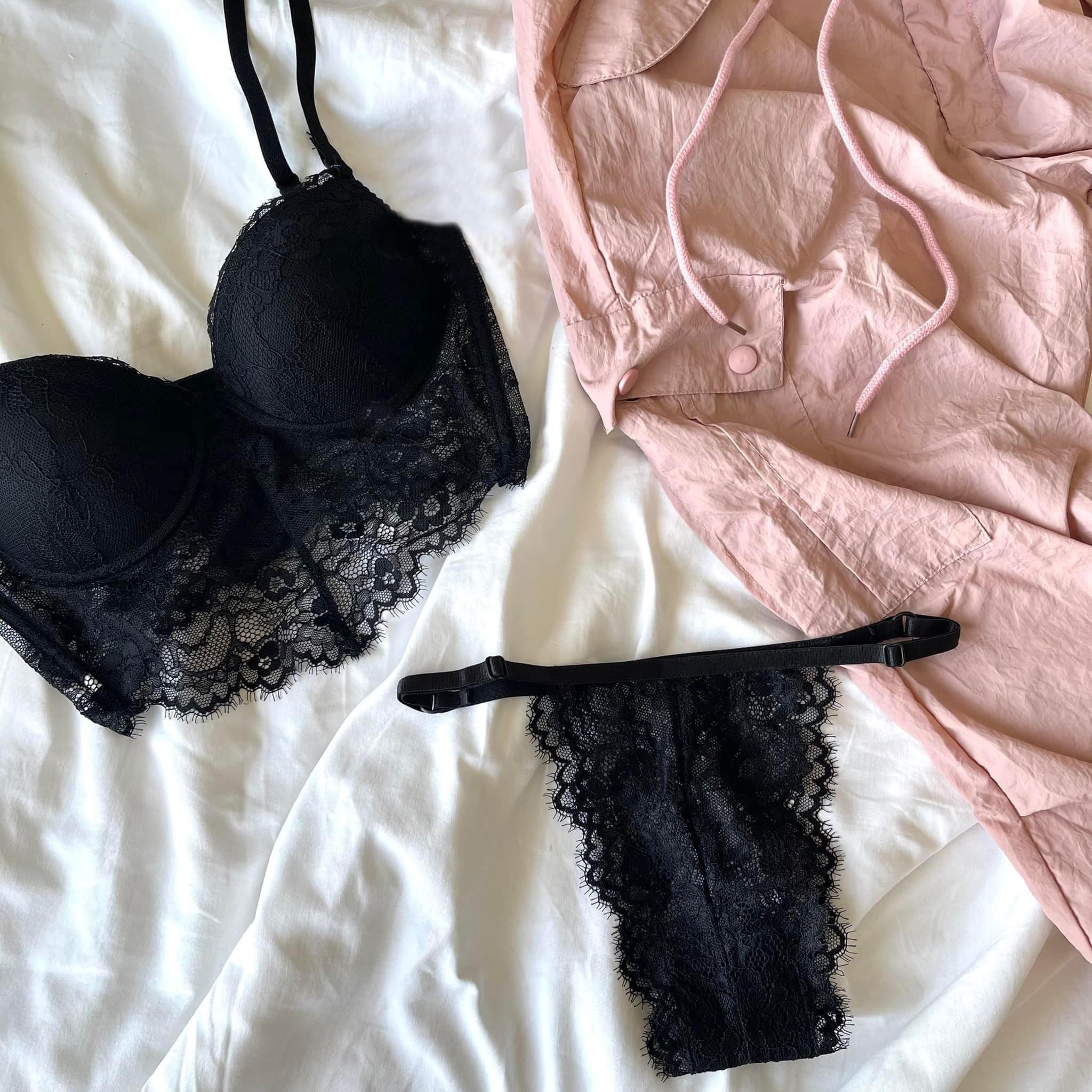 Đồ lót nữ - nội y nữ ren sexy thiết kế croptop, có gọng , nâng ngực Màu Đen