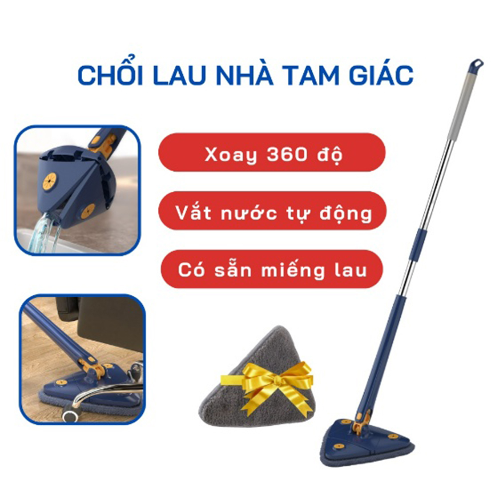 Chổi lau nhà tam giác tự vắt, xoay 360 độ thế hệ mới