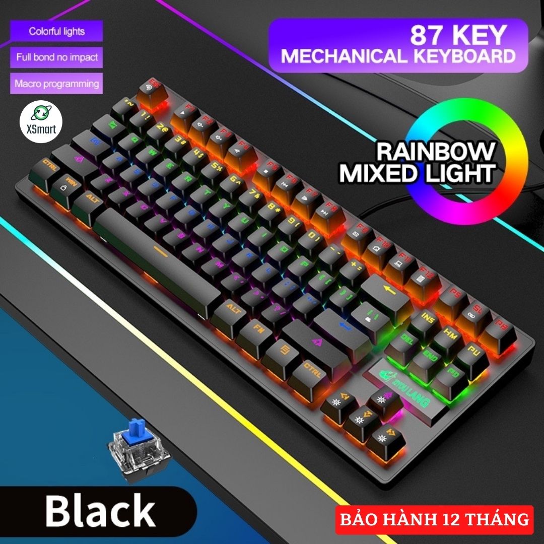 Bàn Phím Cơ Máy Tính XSmart Crack K2 Màu Đen PRO 87 Phím Led RGB 10 Chế Độ Khác Nhau, Dùng Cho Văn Phòng, Chơi Game Tương Thích Với Laptop, Máy Tính, Tivi - Hàng Chính Hãng