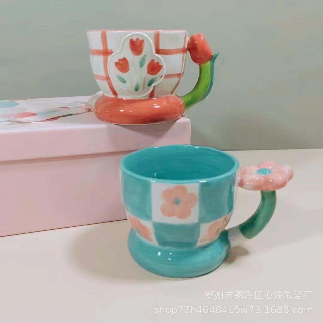 Thuận lợi nhất sáng tạo nhiệt độ cao vẽ tay hoa tulip ba chiều cốc gốm cốc cốc cà phê màu tráng men văn phòng nhà