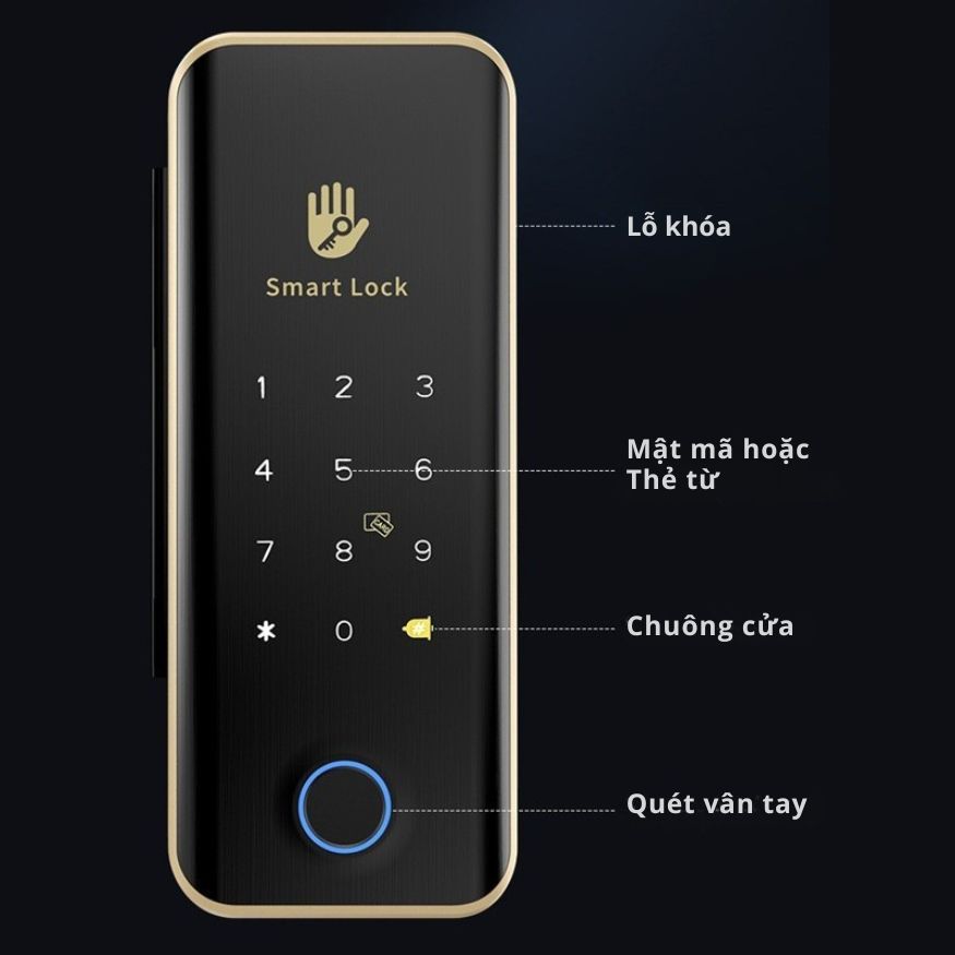 Khóa Cửa Thông Minh Kachi MK45 cho cửa không có khung như cửa kính, cửa gỗ trượt – Mở Khóa App Tuya + Vân tay + Chìa khóa + Thẻ từ + Mã số - hàng chính hãng