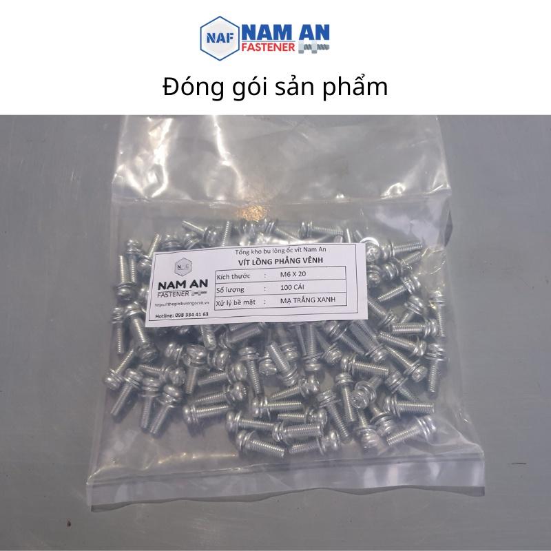 Vít lồng phẳng vênh M4, M5, M6, ốc vít, vít liền phẳng vênh Mạ trắng, Mạ Vàng