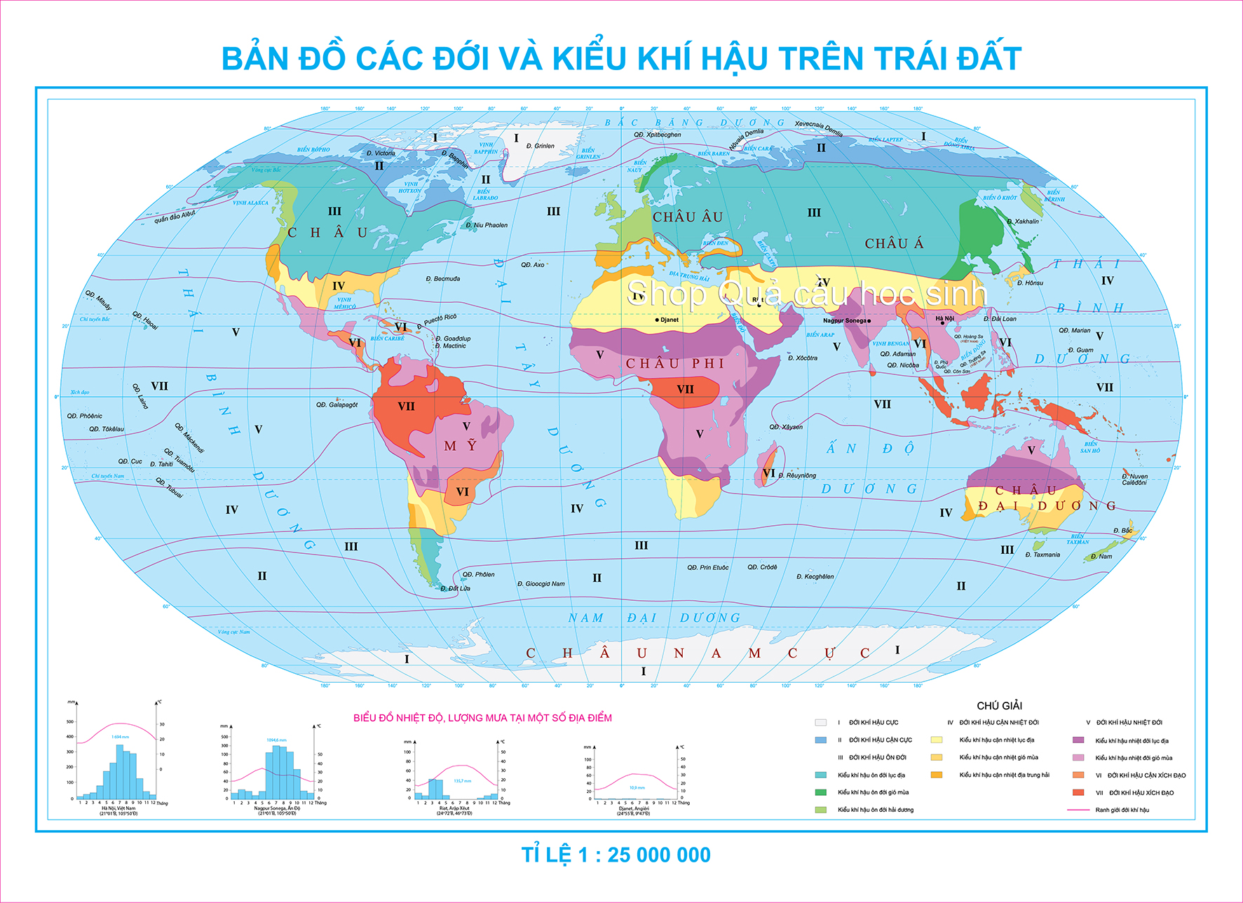 Các đới và kiều khí hậu trên trái đất khổ A0