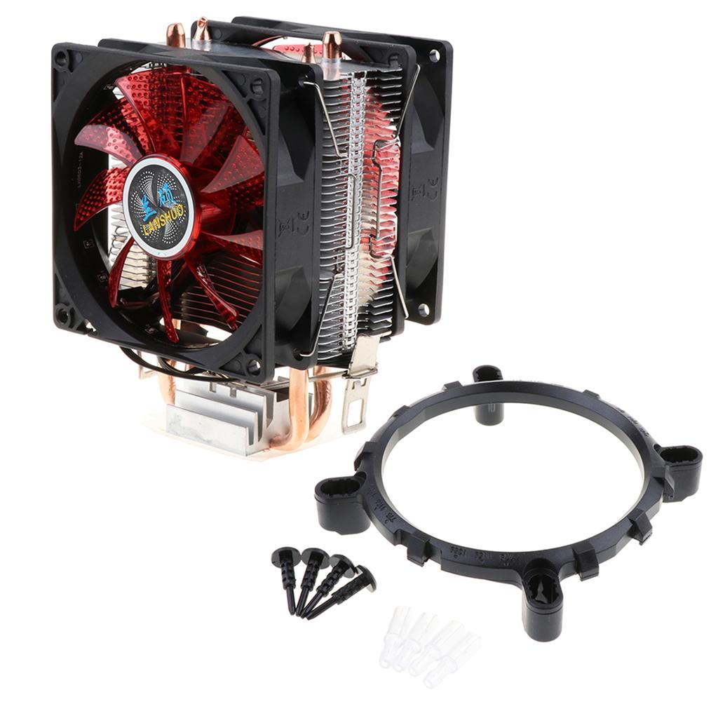 Dual- Quiet CPU Cooling Fan 4 Pin Wire 12 LED RGB CPU Cooler Red