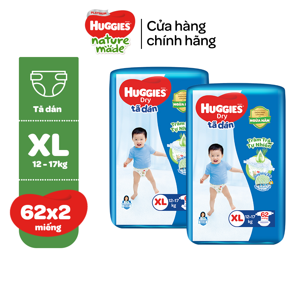 Combo 2 Tã/bỉm dánHuggies Skincare Super Jumbo M76+3/L68/XL60/XXL54