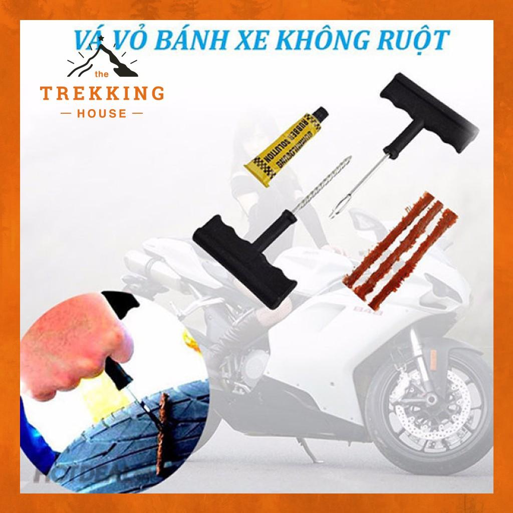 Bộ dụng cụ vá xe không ruột, vá vỏ bánh xe máy ô tô đi phượt