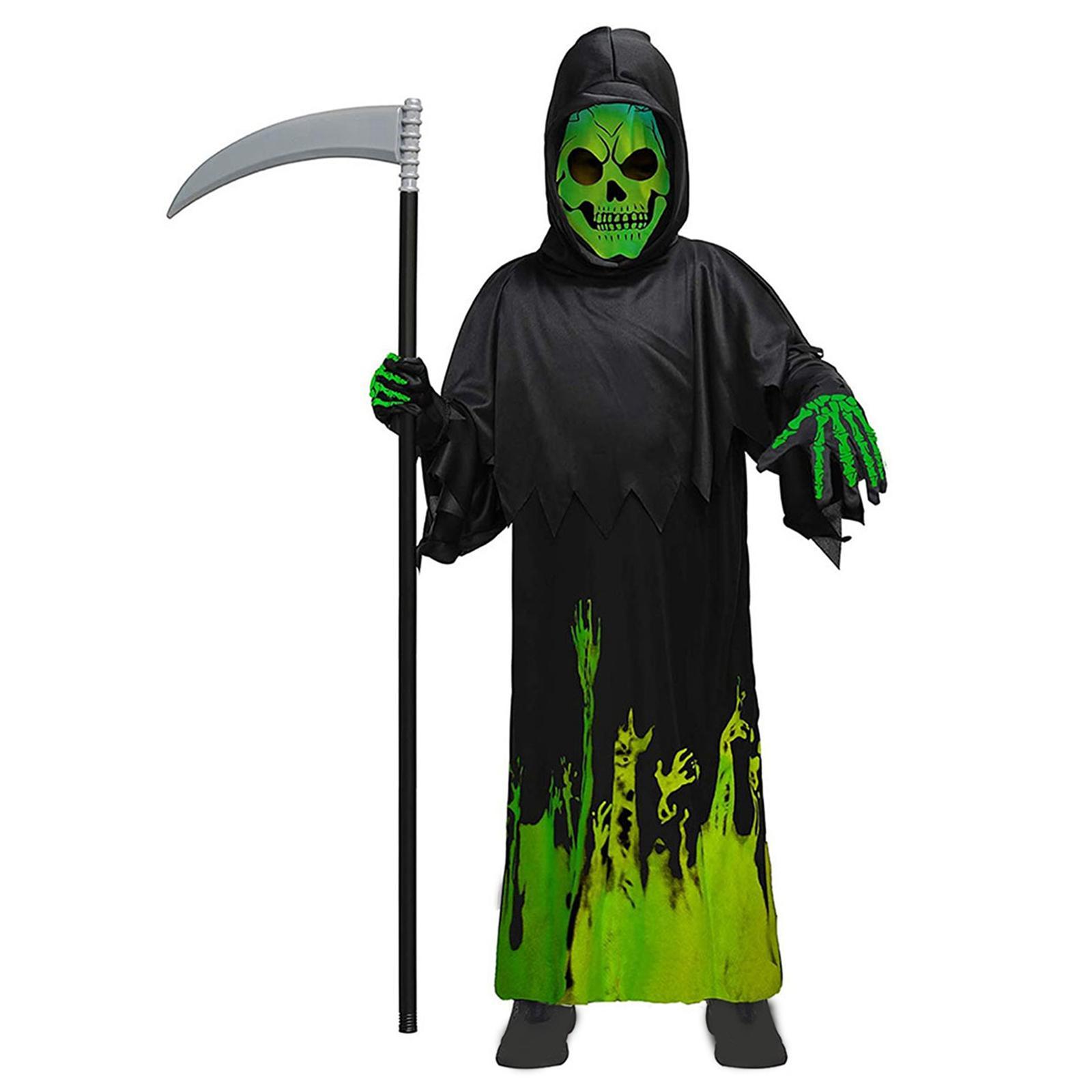 Grim Reaper Costume Hooded Cape Skull Creepy for Dress up Stage Performances