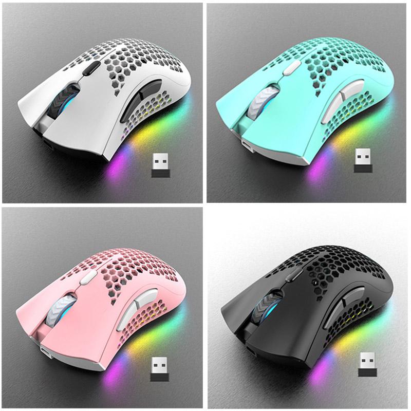 2.4GHz Không Dây Chơi Game 1600 DPI Có Thể Điều Chỉnh RGB Backlit Sạc Chuột Nhẹ Tổ Ong Vỏ Game Thủ Chuột