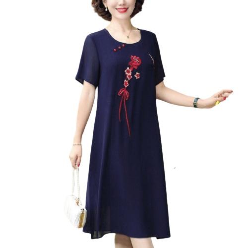 Đầm Trung Niên Đi Tiệc Cho Mẹ, Mẫu Đầm Trung Niên Nữ Sang Trọng Lịch Sự Dáng Suông Thêu Hoa