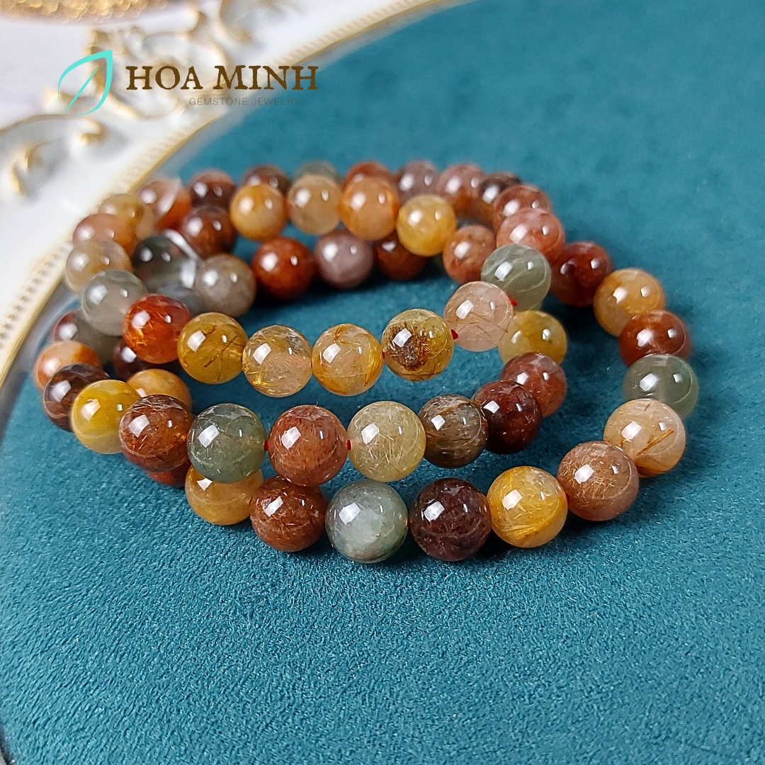 Vòng tay đá Thạch Anh Tóc tam tài size 9 li Thạch Anh Tóc Đỏ Thạch Anh Tóc Vàng Thạch Anh Tóc Xanh