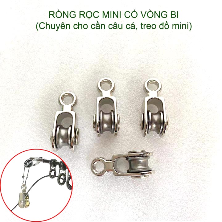 Combo 2 ròng rọc mini gắn cần câu cá, kéo đồ đa năng, loại có vòng bi, bằng kim loại