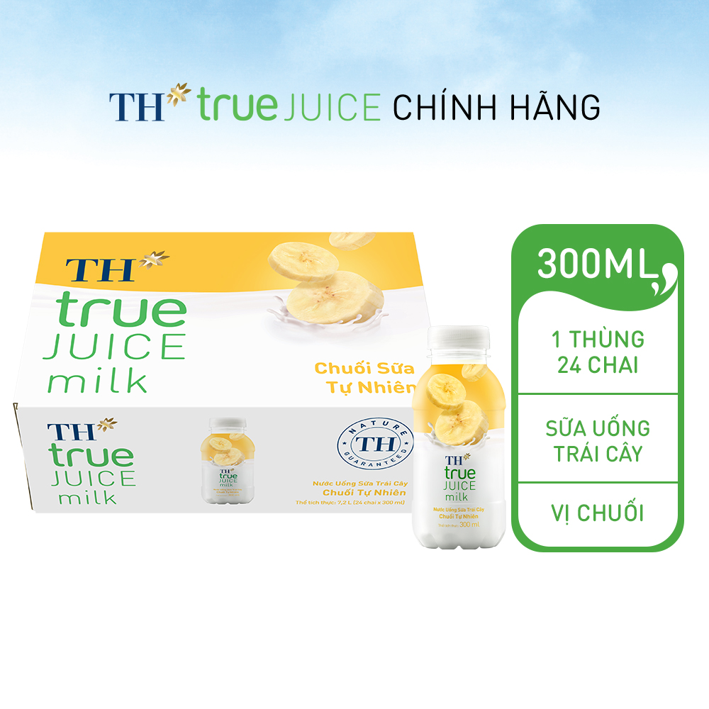 Thùng 24 chai nước uống sữa trái cây chuối tự nhiên TH True Juice Milk 300ml (300ml x 24)