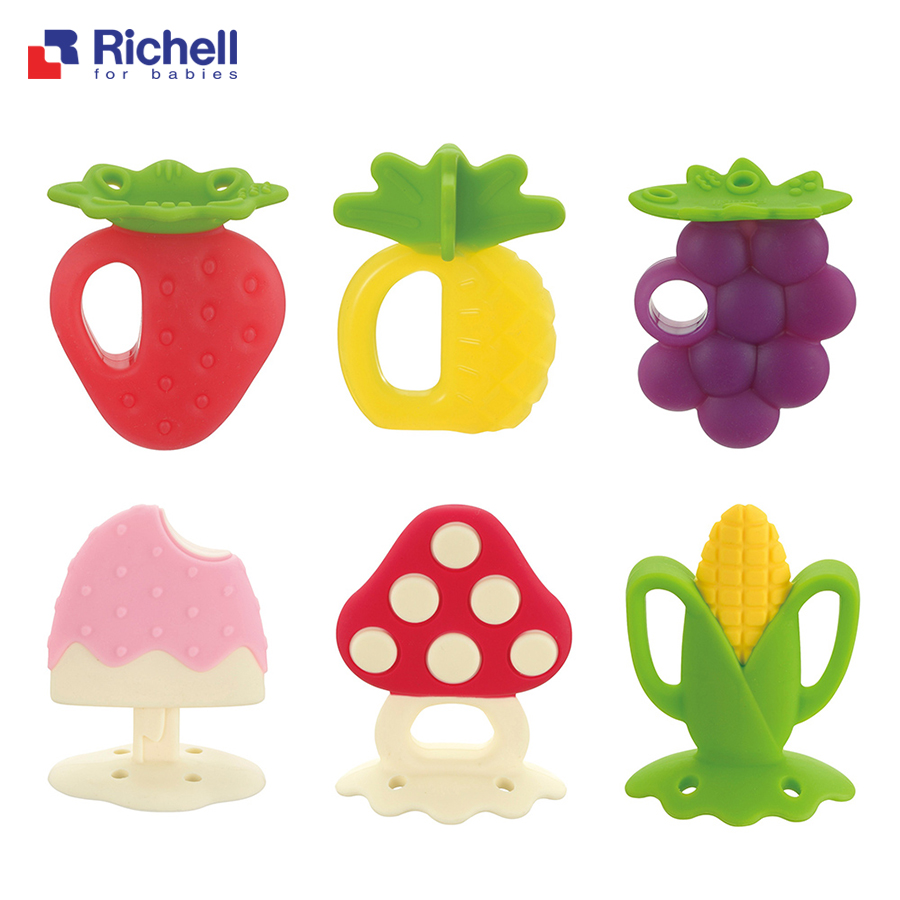 Gặm Nướu Silicon Richell Có Hộp Với Nhiều Hình Trái Cây Siêu Cute Cho Bé- Tặng kèm 2 túi trữ sữa Unimom 210ml