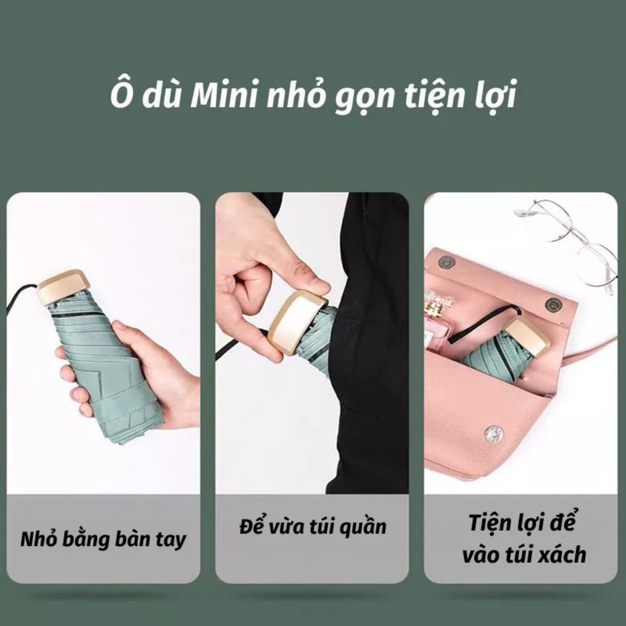 Dù Mini Gấp Gọn  UPF50+ 2 Lớp Chống UV Tia Cực Tím ( Ô Che Mưa Nắng Bỏ Túi Văn Phòng Kích Thước Siêu Nhỏ 18cm ) - Hàng Chính Hãng MINIIN