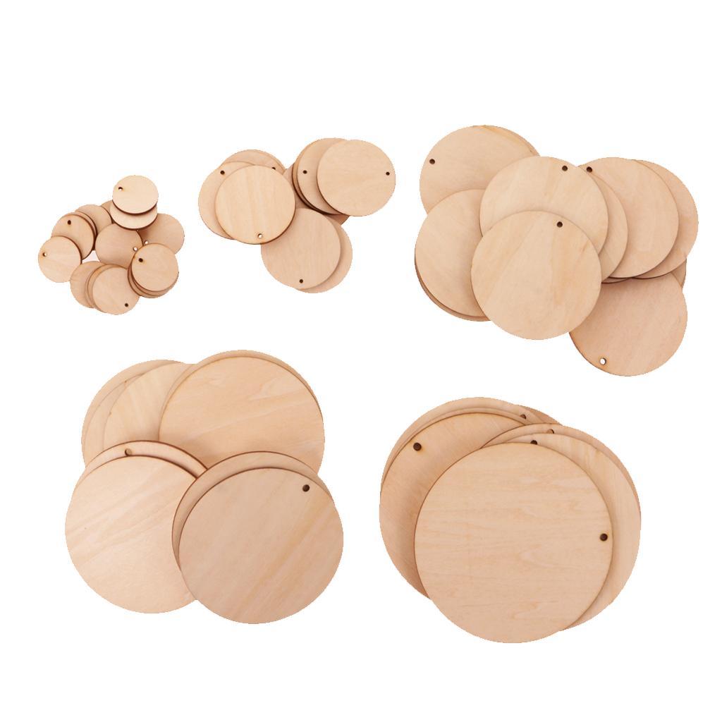 200pcs Round Unfinished Wood Pieces Slice With Hole For Art DIY Crafts
