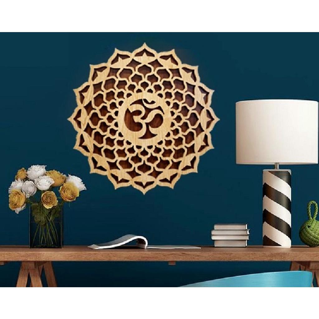 Tranh Gỗ Decor Hoa Mandala Chữ Om Treo Tường Phòng Thiền , Yoga 55cm