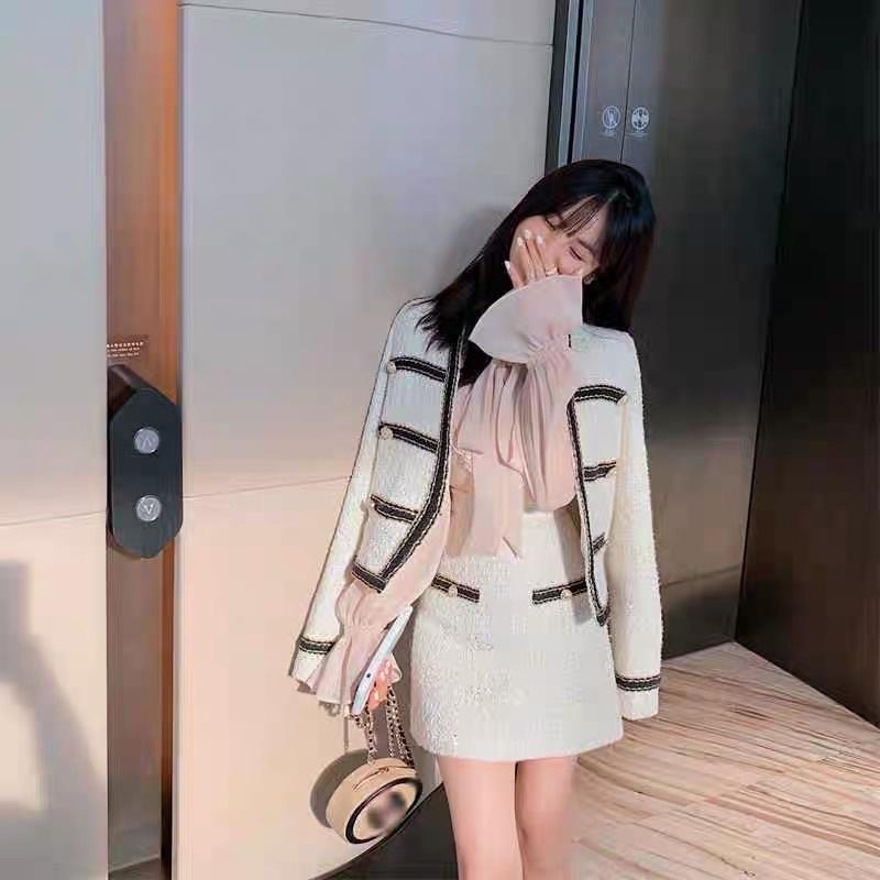 Set dạ tweed phối sọc