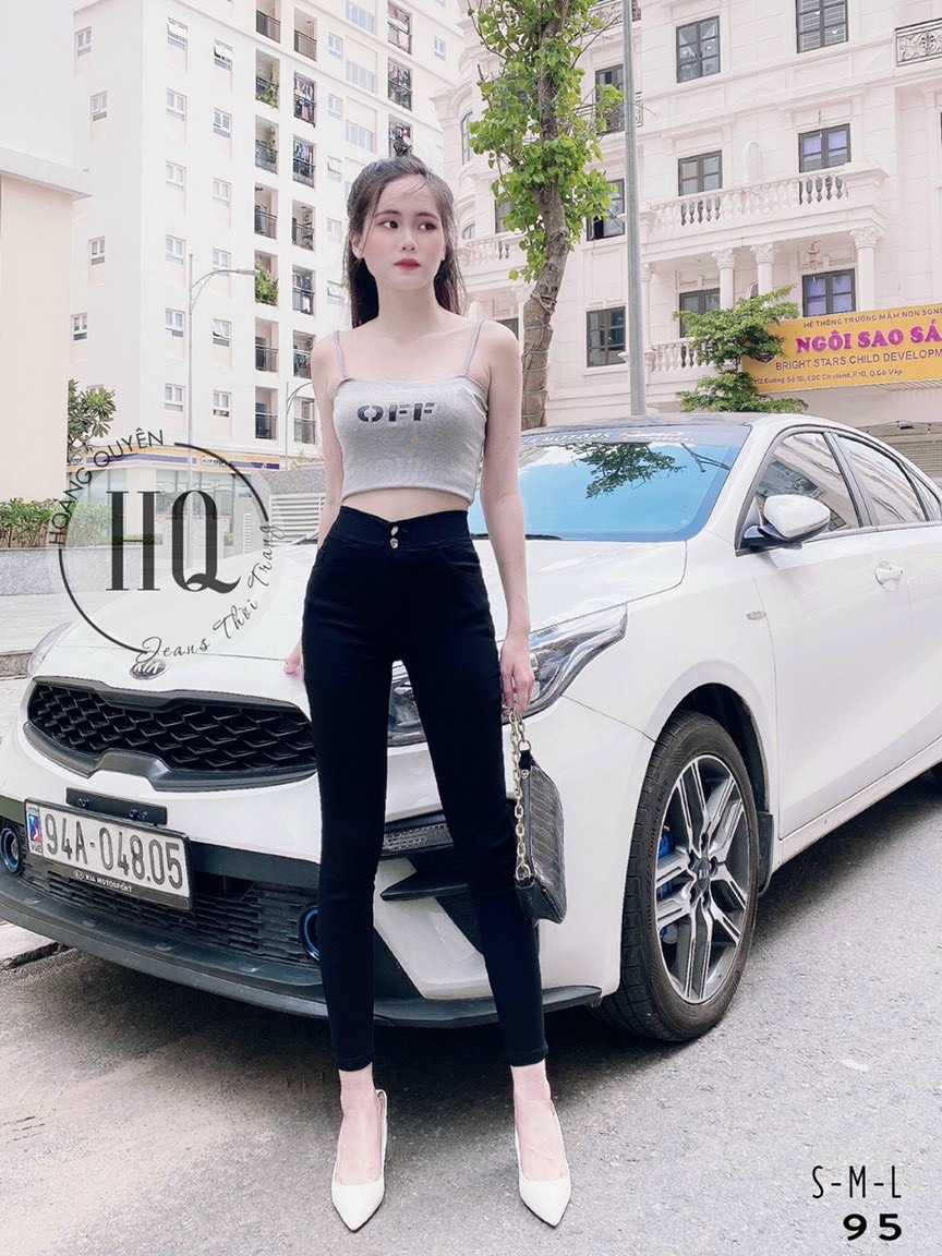 Quần jeans đen HQJeans lưng siêu cao co giãn 4 chiều thoải mái