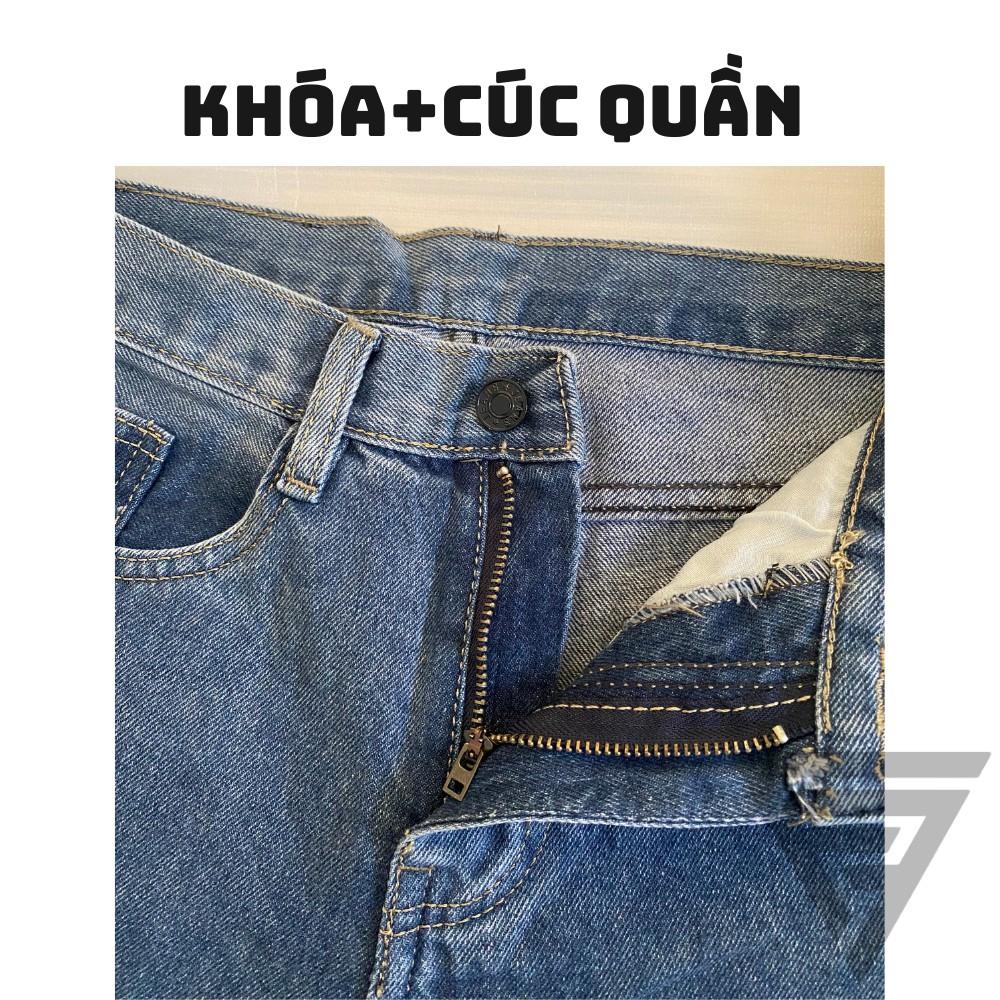 Quần baggy jean nam trơn xanh ống suông chất dày Form chuẩn như hình, quần bò jean ống rộng FFStore