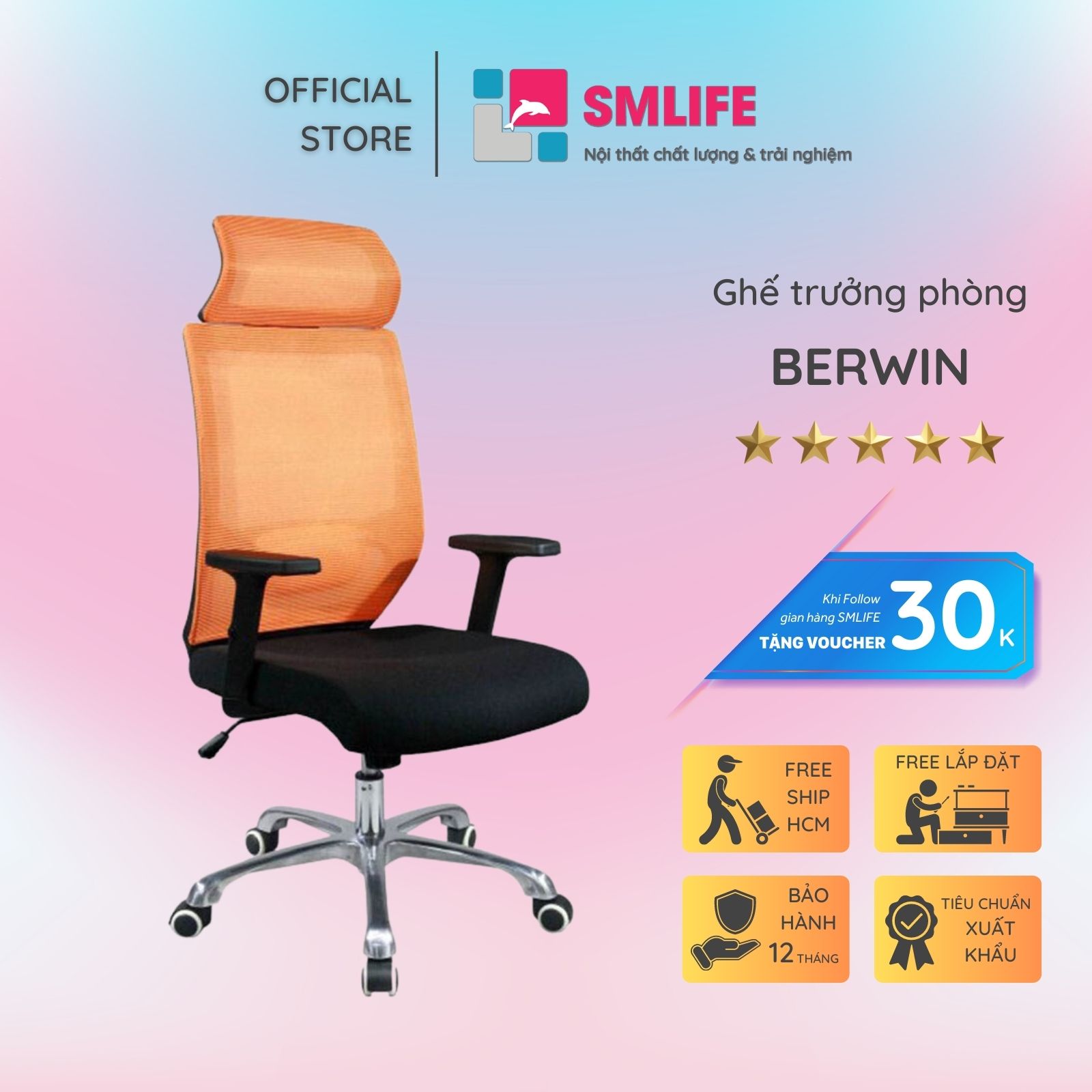 Ghế trưởng phòng lưng cao có tựa đầu SMLIFE Berwin