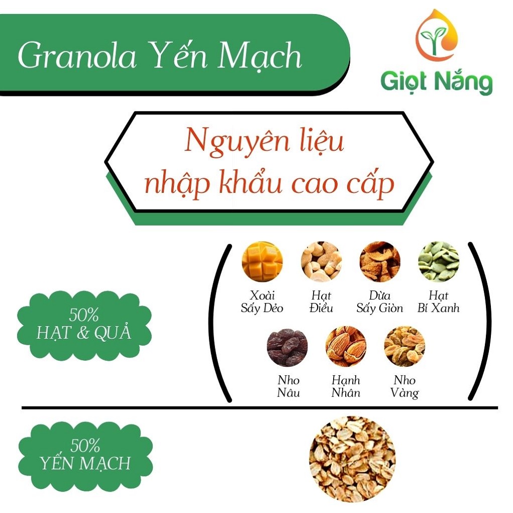 Granola siêu hạt ăn kiêng ngũ cốc giảm cân bổ sung dinh dưỡng tốt cho sức khỏe hộp 500g từ Nông Sản Giọt Nắng