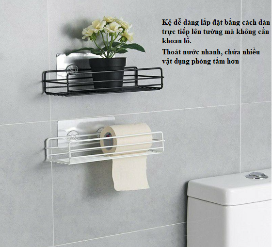 Kệ sắt chữ nhật để đồ nhà tắm, phòng bếp dán tường siêu chắc. Kệ đa năng-GD246-KNTN-SatD