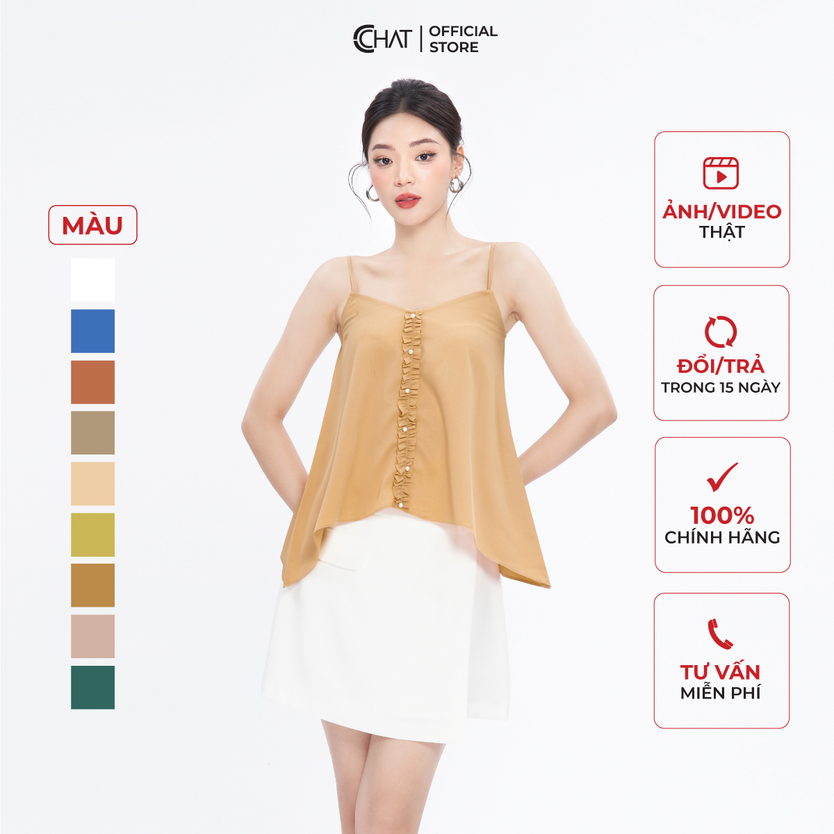 Áo 2 Dây Kiểu Phối Đai Nẹp Dáng Suông Chất Mango Cao Cấp 92AAE2001ST