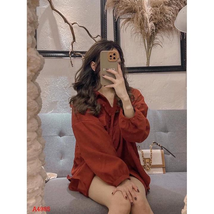 ÁO SƠ MI MÀU CAM ĐẤT TAY DƠI