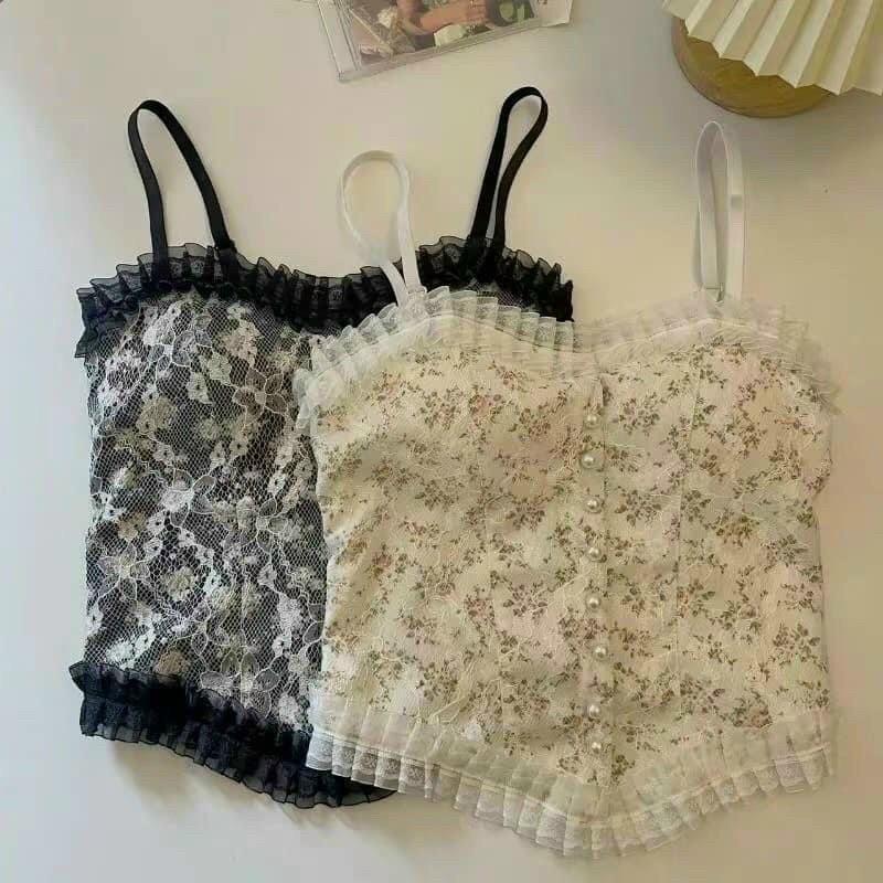 Áo 2s hai dây khuy ngọc phối ren có đệm ngực