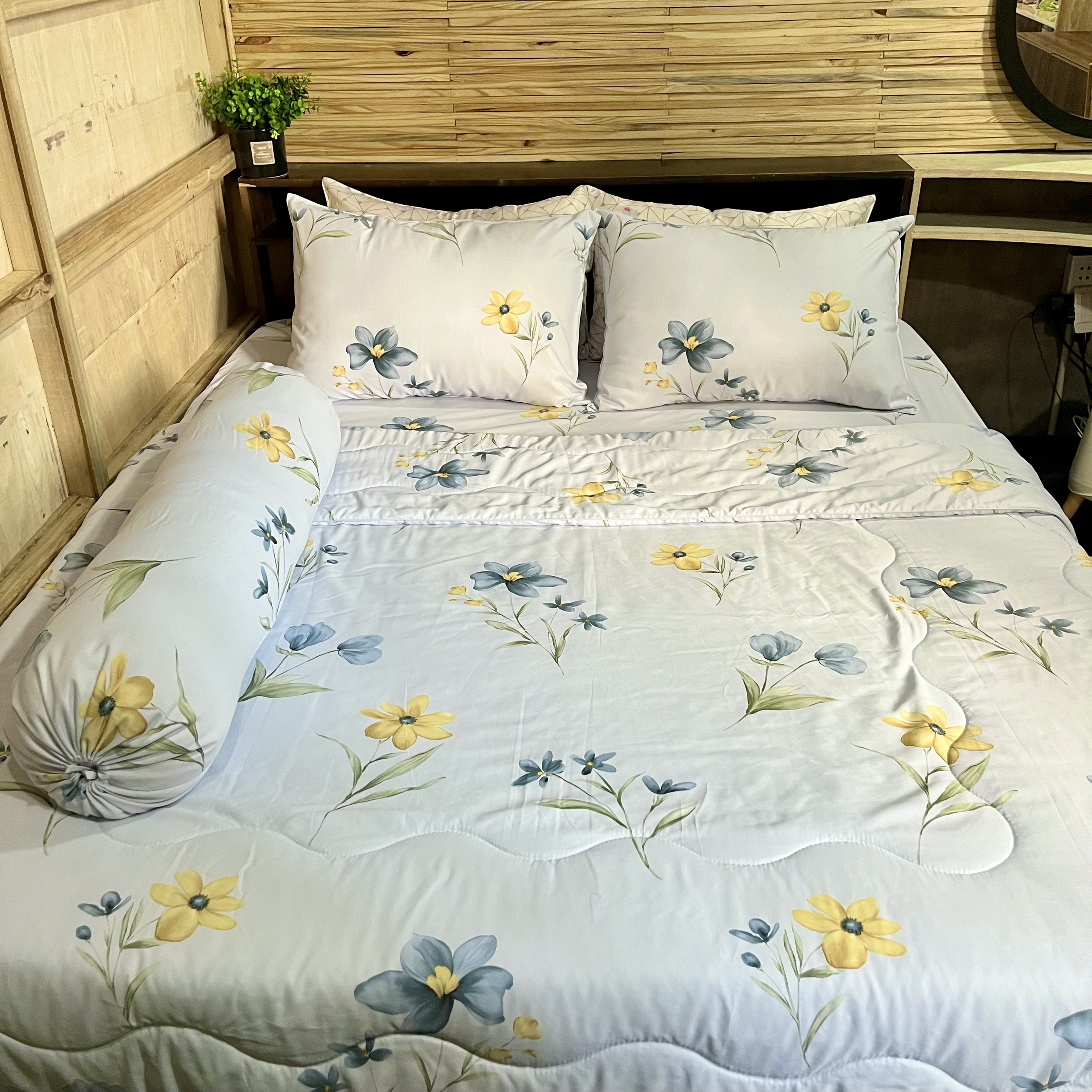 Bộ Chăn Ga Gối Đệm Phi Lụa Tencel Bộ Chăn Ga 5 Món Drap Giường